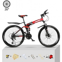 CHJ Folding Bike Folding Mountain Bike Double Damping Off-Road Speed Racing Male And Female Student Bicycle 26-Inch 21-Speed City Bike, Green and Safe Travel, Red