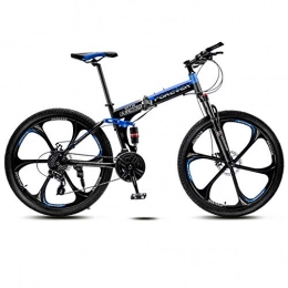 CXSMKP Folding Bike Folding Mountain Bike for Adult 24-Inch, 6 Spoke 21 Speed, Double Disc Brake, Full Suspension, Anti-Skid Tires, Carbon Steel Frame, ECO-Friendly Paint, Blue