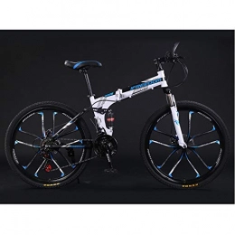 CXSMKP Bike Folding Mountain Bike for Adult 24-Inch Wheel 10 Spoke 21 Speed, High Carbon Steel Double Disc Brake Full Suspension Anti-Slip MTB, C