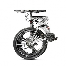 CXSMKP Bike Folding Mountain Bike for Adult 26-Inch Wheel 3 Spoke Double Disc Brake Full Suspension Carbon Steel Frame, Anti-Slip MTB, White, 21 speed