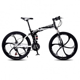FGKLU Bike Folding Mountain Bike for Teens Adults, 26 inch 21-Speed High Carbon Steel Frame Bike, 3-Spoke Full Suspension MTB Bicycles
