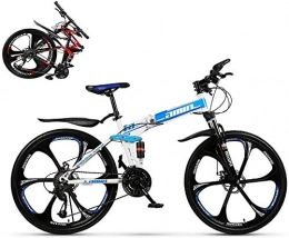 TYUI Folding Bike Folding Mountain Bike Full Suspension MTB Folding Outroad Bicycles Folded Within 21-Speed 24-inch Wheels Outdoor Bicycle-blue