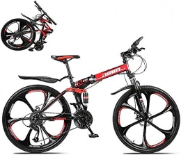 TYUI Folding Bike Folding Mountain Bike Full Suspension MTB Folding Outroad Bicycles Folded Within 21-Speed 26-inch Wheels Outdoor Bicycle-red