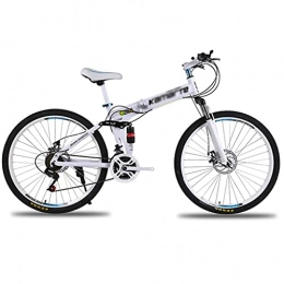 M-YN Folding Bike Folding Mountain Bikes, 21 / 24 / 27 Speed Double Disc Brake, Full Suspension 26 Inches Anti-Slip Bicycle For Men / Women / Teen(Size:27speed, Color:white)