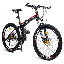 WJSW Bike Folding Mountain Bikes, 21-Speed Dual Suspension Alpine Bicycle, Dual Disc Brake High-carbon Steel Frame Anti-Slip Bikes, Kids Men's Womens Bicycle, Black
