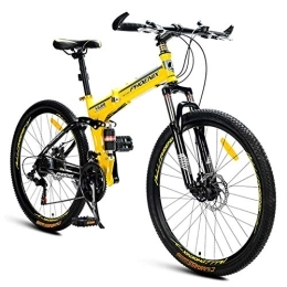 WJSW Folding Bike Folding Mountain Bikes, 21-Speed Dual Suspension Alpine Bicycle, Dual Disc Brake High-carbon Steel Frame Anti-Slip Bikes, Kids Men's Womens Bicycle, Yellow
