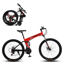 SHUI Folding Bike Folding Mountain Bikes, 24 Inch 21 / 24 / 27 Speed Anti-Slip MTB, Fashion and Cool Bicycle Suitable for People With a Height of 140-170cm Red-21sp