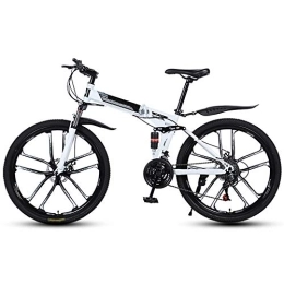 Ouumeis Folding Bike Folding Mountain Bikes 26 Inch 10 Cutter Wheels Men Women General Purpose All Terrain Adult Quick Foldable Bicycle High Carbon Steel Frame Variable Speed Double Shock Absorption, White, 21 Speed