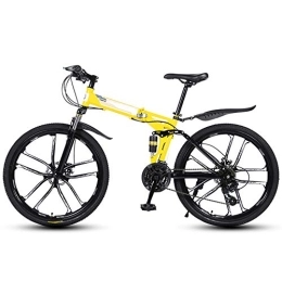 Ouumeis Folding Bike Folding Mountain Bikes 26 Inch 10 Cutter Wheels Men Women General Purpose All Terrain Adult Quick Foldable Bicycle High Carbon Steel Frame Variable Speed Double Shock Absorption, Yellow, 21 Speed