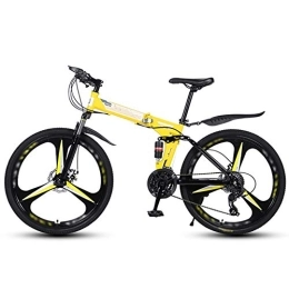 Ouumeis Folding Bike Folding Mountain Bikes 26 Inch 3 Cutter Wheels Men Women General Purpose All Terrain Adult Quick Foldable Bicycle High Carbon Steel Frame Variable Speed Double Shock Absorption, Yellow, 21 Speed