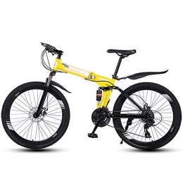Ouumeis Bike Folding Mountain Bikes 26 Inch 40 Cutter Wheels Men Women General Purpose All Terrain Adult Quick Foldable Bicycle High Carbon Steel Frame Variable Speed Double Shock Absorption, Yellow, 21 Speed