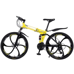 Ouumeis Bike Folding Mountain Bikes 26 Inch 6 Cutter Wheels Men Women General Purpose All Terrain Adult Quick Foldable Bicycle High Carbon Steel Frame Variable Speed Double Shock Absorption, Yellow, 21 Speed