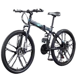 DADHI  Folding Off-road Mountain Bike, Double Shock-absorbing Bicycle, High Carbon Steel Frame, Suitable for 160~180cm (blue 27 speed)
