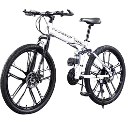DADHI Folding Bike Folding Off-road Mountain Bike, Double Shock-absorbing Bicycle, High Carbon Steel Frame, Suitable for 160~180cm (White 27 speed)
