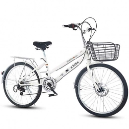 FSXJD Bike FSXJD Foldable Bicycle Lightweight 7 Speed City Bike With basket High Carbon Steel Mountain Bike For Students Office Workers-24inch White 7 Speed