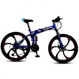 FuLov Bike FuLov Folding Bikes for Adults, Adult Mountain Bike, High Carbon Steel Folding Outroad Bicycles, 21 / 24 / 27 Speed Bicycle, Full Suspension MTB ​​Gears Dual Disc Brakes - Blue, 20inch 27speed