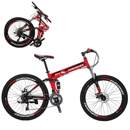 EUROBIKE Folding Bike G4 Folding Bike 21 Speed 26 Inches Dual Disc Brakes K Spoke Wheel Mountain Bike for Adult (SPOKE-RED)