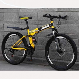 GAOJIN Mountain Bike,Mountain Trail Bike High Carbon Steel Folding Outroad Bicycles, 24 Inch Men's Mountain Bikes, High-Carbon Steel Hardtail Mountain Bike,Yellow,27 speed