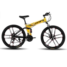 GAOTTINGSD Folding Bike GAOTTINGSD Adult Mountain Bike Foldable Bicycle MTB Adult Mountain Bike Folding Road Bicycles For Men And Women 26In Wheels Speed Double Disc Brake (Color : Yellow, Size : 21 speed)