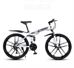 GASLIKE Folding Bike GASLIKE Folding Mountain Bicycle Bike for Adults, PVC Pedals And Rubber Grips, High Carbon Steel Frame, Spring Suspension Fork, Double Disc Brake, White, 26 inch 24 speed