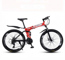 GASLIKE Folding Bike GASLIKE Folding Mountain Bike Bicycle, Full Suspension MTB Bikes High Carbon Steel Frame, Double Disc Brake, PVC Pedals And Rubber Grips, Red, 26 inch 21 speed
