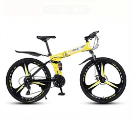 GASLIKE Bike GASLIKE Mountain Bike for Adults, Folding Bicycle High Carbon Steel Frame, Full Suspension MTB Bikes, Double Disc Brake, PVC Pedals, Yellow, 26 inch 21 speed