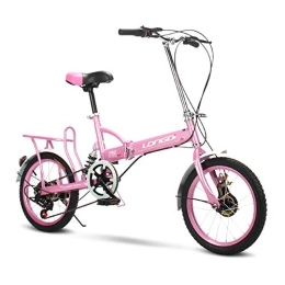 GDZFY  GDZFY 20in City Folding Bike Urban Commuter, Lightweight Aluminum Frame Rear Carry Rack, Adult Foldable Bicycle Pink 20in