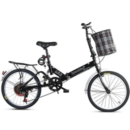 GDZFY  GDZFY 7 Speed Suspension City Foldable Bike, With Rear Rack & Storage Basket, Portable Folding Bike Commuter Black 20in
