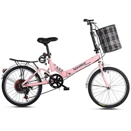 GDZFY  GDZFY 7 Speed Suspension City Foldable Bike, With Rear Rack & Storage Basket, Portable Folding Bike Commuter Pink 20in