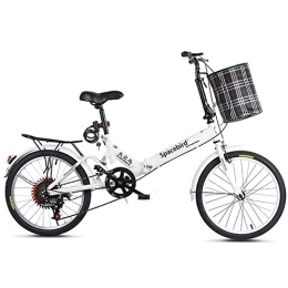 GDZFY  GDZFY 7 Speed Suspension City Foldable Bike, With Rear Rack & Storage Basket, Portable Folding Bike Commuter White 20in