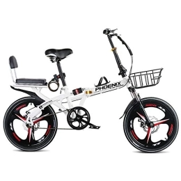 GDZFY  GDZFY Loop Adult Folding Bike, 20in 7 Speed Bicycle Urban Environment, Lightweight Foldable Bike With Storage Basket Rear Carry Rack White 20in