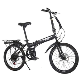 GDZFY  GDZFY Loop Adult Folding Bike 20in, Carbon Fiber Frame, Folding City Bicycle, 7 Speed Dual Disc Brake Black 20in