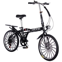 GDZFY  GDZFY Mini Compact City Folding Bike, 7 Speed Folding Bicycle Urban Commuter With Back Rack Black 20in