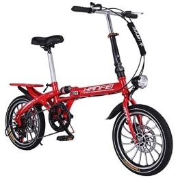 GDZFY  GDZFY Mini Compact City Folding Bike, 7 Speed Folding Bicycle Urban Commuter With Back Rack Red 16in