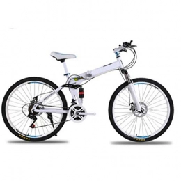 GHGJU Folding Bike GHGJU Bicycle folding mountain bike shock absorption shifting aluminum alloy bicycle 24 / 26 inch double disc brake Suitable for mountain roads And rain and snow (Color : White)