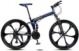giyiohok Bike giyiohok 24 Inch Folding Bike Off-Road Mountain Bike 6-Spoke / 10-Spoke Wheels Dual Suspension Bicycle High Carbon Steel Frame Double Disc Brake-Black Blue_27 speed