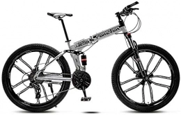 giyiohok Bike giyiohok 24 Inch Folding Bike Off-Road Mountain Bike 6-Spoke / 10-Spoke Wheels Dual Suspension Bicycle High Carbon Steel Frame Double Disc Brake-Black White_24 speed