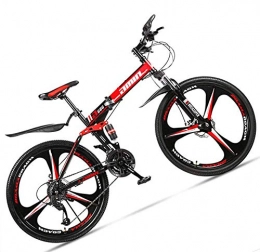 giyiohok Bike giyiohok 24 Inch Mountain Bike for Adult Men Women All Terrain Off-Road Foldable Mountain Bicycle with Dual Suspension & Disc Brake Adjustable Seat&HighCarbon-21Speed_3 Spoke Black Red