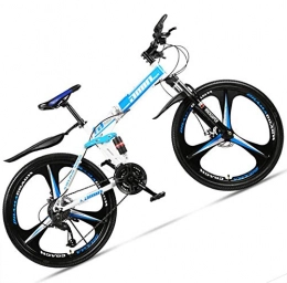 giyiohok Bike giyiohok 24 Inch Mountain Bike for Adult Men Women All Terrain Off-Road Foldable Mountain Bicycle with Dual Suspension & Disc Brake Adjustable Seat&HighCarbon-30 Speed_3 Spoke White Blue