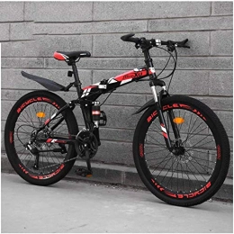 giyiohok Bike giyiohok 26Inch Mountain Trail Bike for Adults Men and Women Dual Suspension Mountain Bicycle with Disc Brakes Foldable High Carbon Steel Frame Adjustable Seat-24 Speed_Red Spoke
