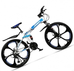 giyiohok Bike giyiohok Dual-Suspension Foldable Mountain Bike 26 Inch for Adult Men and Women Boy Girl Off-Road Mountain Bicycle with Disc Brake High Carbon Steel Frame-24Speed_white blue 6 knives