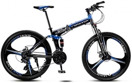 giyiohok Bike giyiohok Folding Mountain Bike Steel Frame 24 Inches 3-Spoke Wheels Dual Suspension Off-Road Mountain Bicycle for Adult Double Disc Brake-Black Blue_21 speed