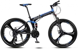 giyiohok Bike giyiohok Folding Mountain Bike Steel Frame 24 Inches 3-Spoke Wheels Dual Suspension Off-Road Mountain Bicycle for Adult Double Disc Brake-Black Blue_30 speed