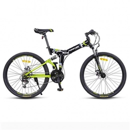 GJNWRQCY 24/26 inch Adjustable seat height folding double suspension 24 speed mountain bike,Green,24inch