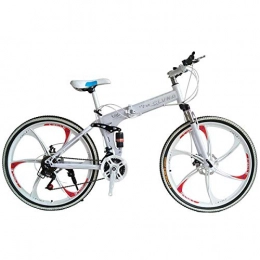 GJNWRQCY Folding Bike GJNWRQCY Foldable Double Shock Absorption Double Disc Brake Overall Six-Knife Wheel 26 Inches 27 Speed Male And Female Mountain Bike, Silver