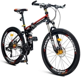 GJZM Bike GJZM Foldable Mountain Bikes 21 Speed, Dual Disc Brake, Hardtail Mountain Bike Dual Suspension Frame Mountain Bicycle- White+Black
