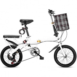 GOLDGOD Bike GOLDGOD 16 Inch Folding Bike with Basket Variable Speed Foldable Bicycle Shock Absorption And Reinforced Shelves City Bicycle Suitable for Men Women Teenagers, White