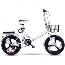 GOLDGOD Bike GOLDGOD 20 Inch Adult Folding Bike, 6-Speed Shock Absorber Wheels Foldable Bicycle with Bike Basket Ultralight Portable Compact Bicycle with High Carbon Steel Frame, White