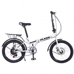 GOLDGOD Bike GOLDGOD 20 Inch Folding Bike, 6 Speed Portable Mini Bicycle with High Carbon Steel Frame And Steel V Brake Double Disc Brake Mountain Bicycle Quick-Folding-System, White