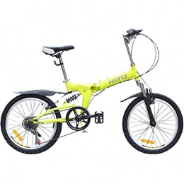 GOLDGOD Bike GOLDGOD 20 Inch Shock Absorption Folding Bicycle, 6-Speed Portable Bike with Double V-Brake And Ergonomic Seat Lightweight Cycle for Height 145-175cm, Streamline Frame Design, Yellow